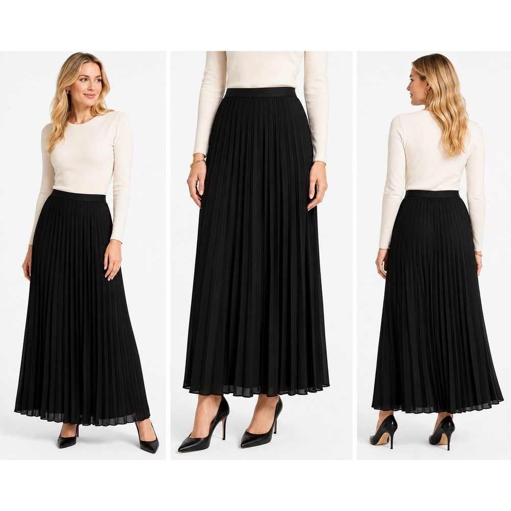 Anne Klein II Pleated Maxi Skirt 12 100% Silk Vintage Quiet Luxury Old Money